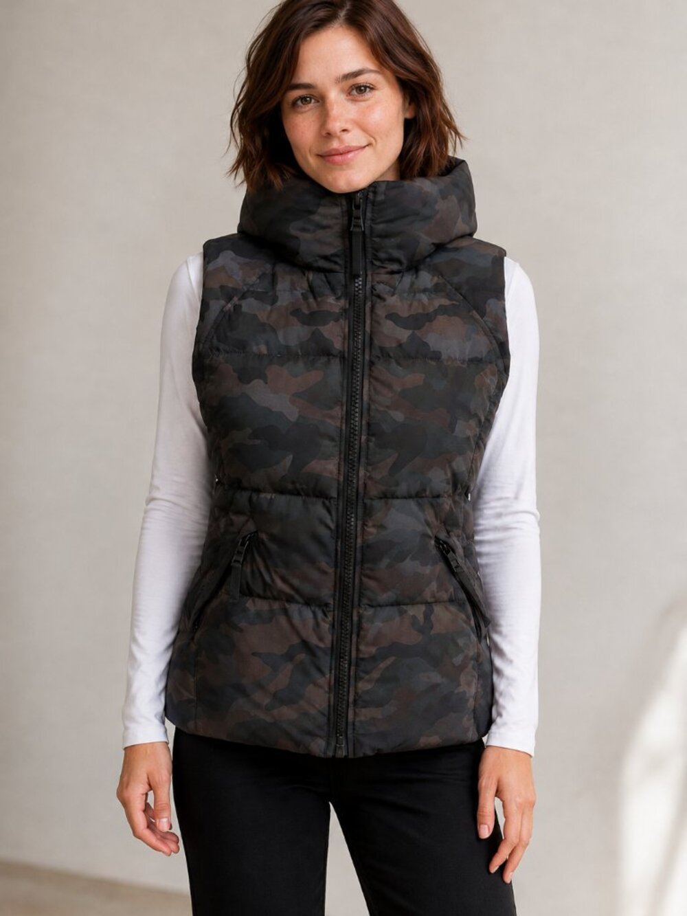 Sam Quilted Camo Freedom Puffer Down Vest Gray Black Green Large